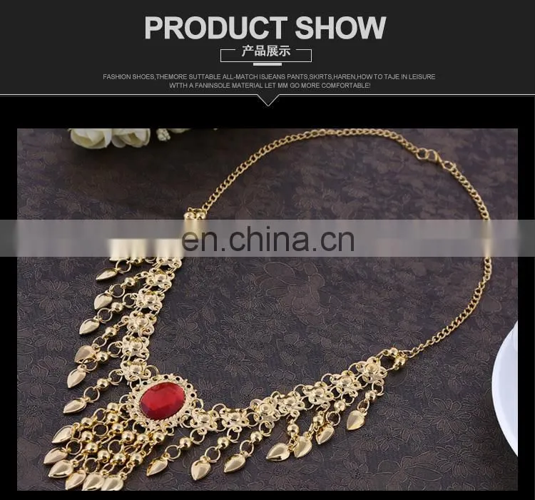 Tribal egyptian rhinestone red and blue Belly dance necklace jewelry accessory P-9004#