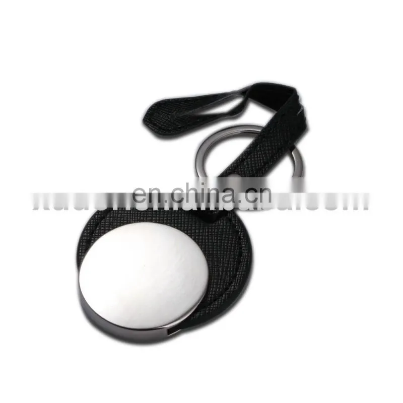 Hot selling pu key chain custom leather keychain with blank round metal