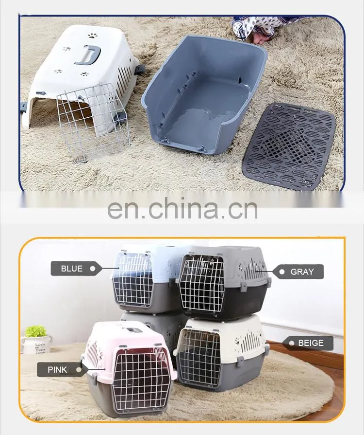 Solid color small portable plastic air transport case breathable comfortable pet flight case pet cage