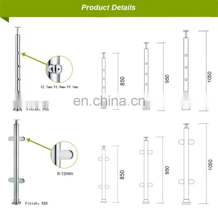 Modern custom design Indoor stair glass stainless steel railings price