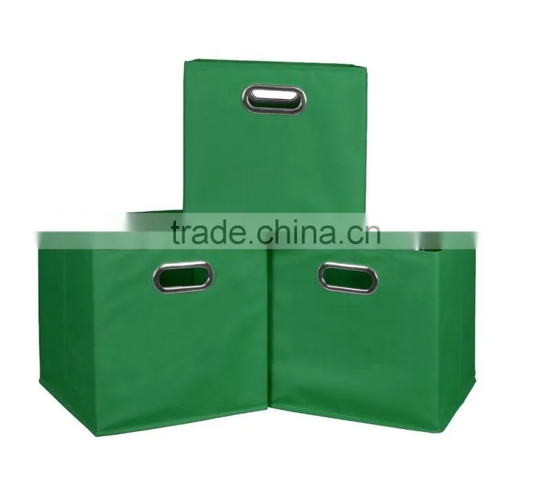 Non-woven Foldable Fabric Storage Bins box Set of 3 with 2 metal handles