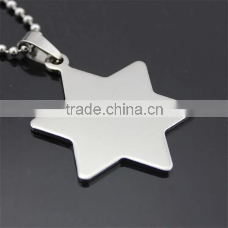 Wholesale double-side polishing stainless steel six point star necklace