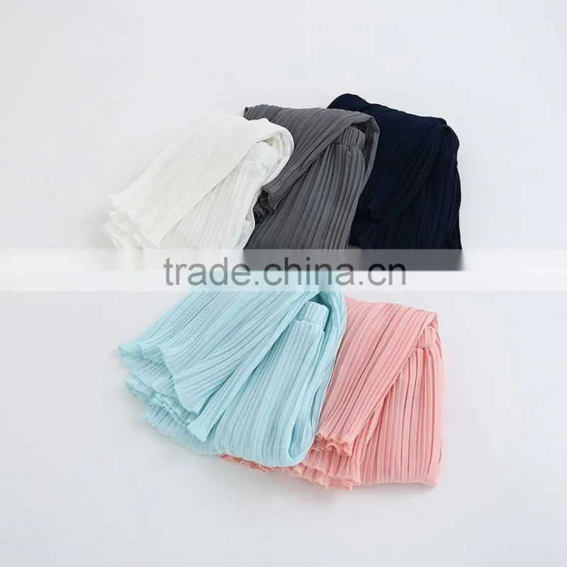 Europe Stylish Summer Children's Clothes Girl Clothes Five Solid Cream Color Chiffon Pleated Shorts Clothing Pants 2-9Y