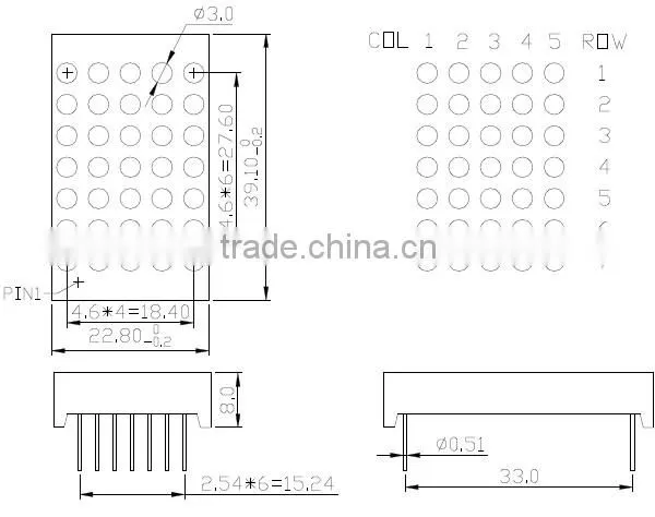 Low Power High Brightness Dot Matrix 8X8 Rgb Led 5mm Diffused
