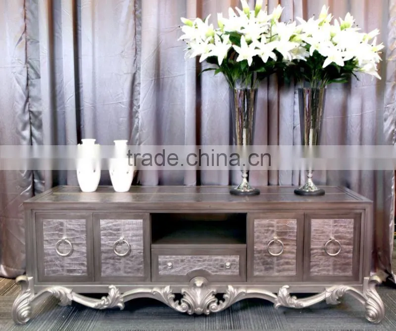 Classic silver living room funiture Wooden TV cabinet Entertainment console