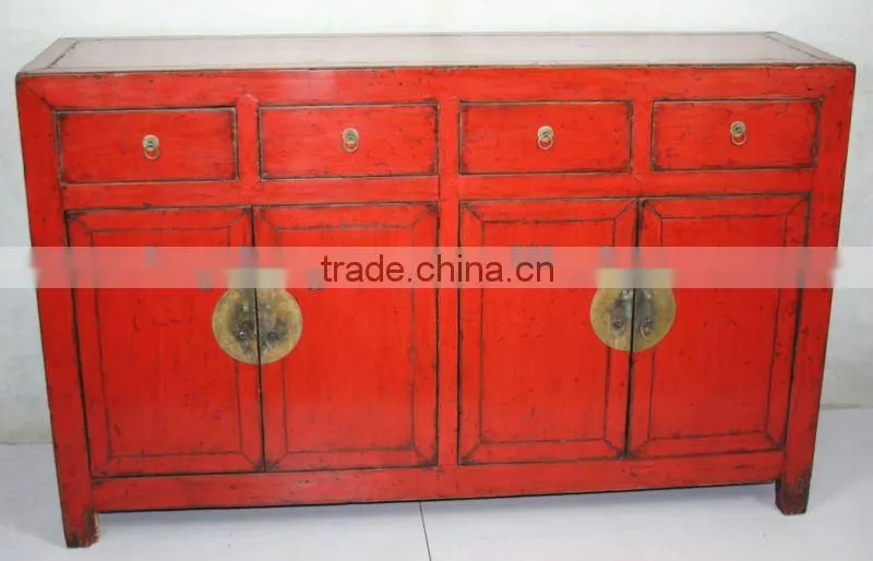 Antique Chinese Red Lacquer Wooden Sideboard
