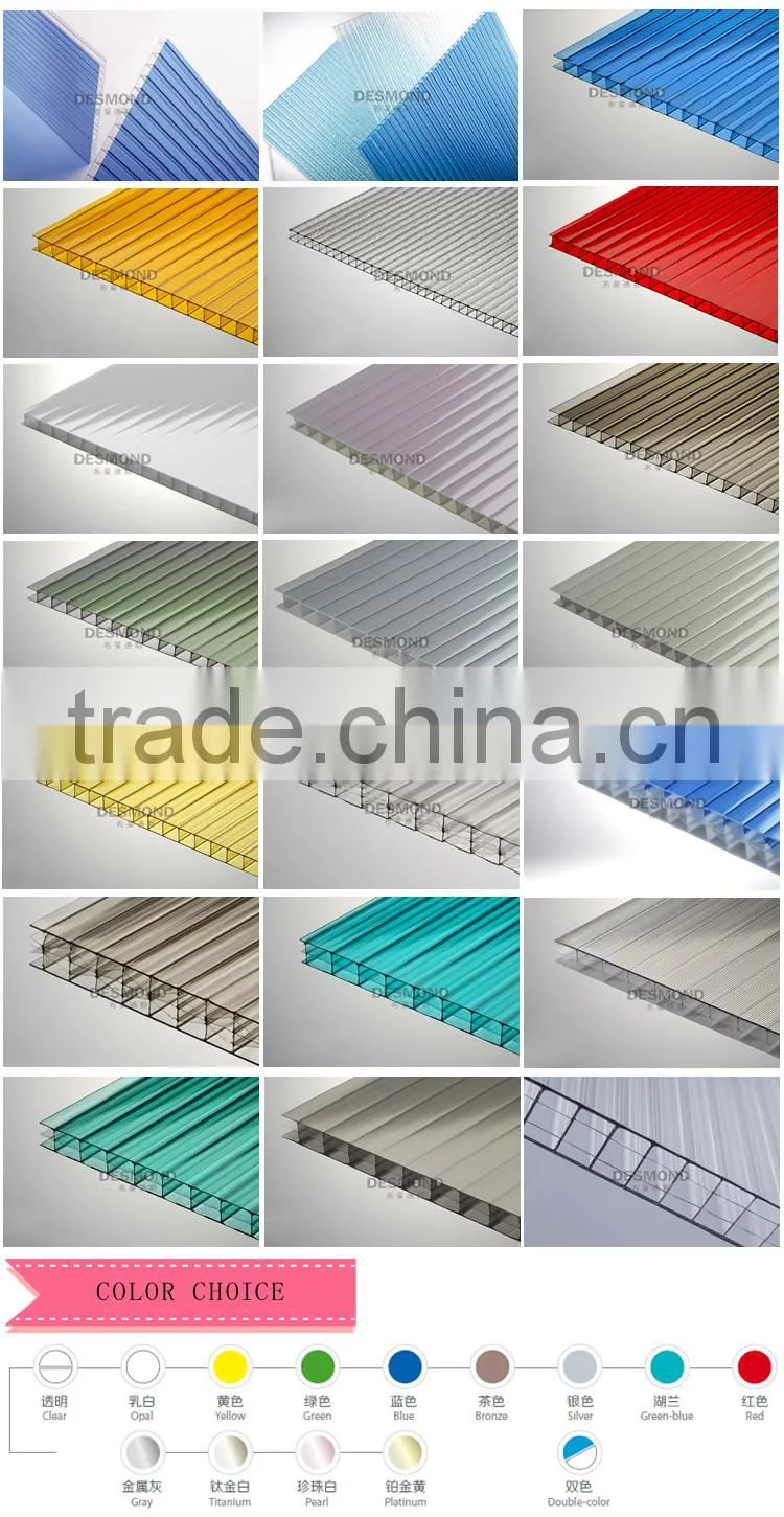 polycarbonate hollow sheet 100% virgin Makrolon material/pc sun sheet /pc sheets