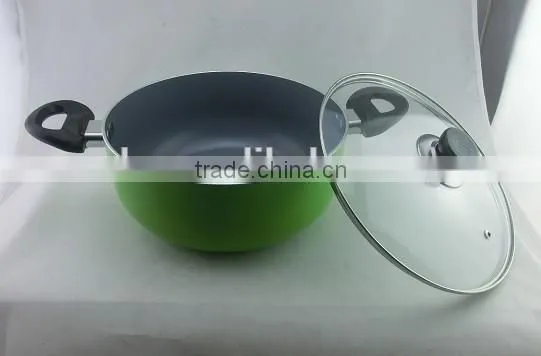 Elegant Aluminum Non Stick Coating Pressed/Forged Caldero with Two Ears and Glass Lid
