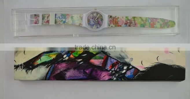 fashion PVC band plastic watch for promotion plastic ladies watch custom printed strap womens full printed plastic watch