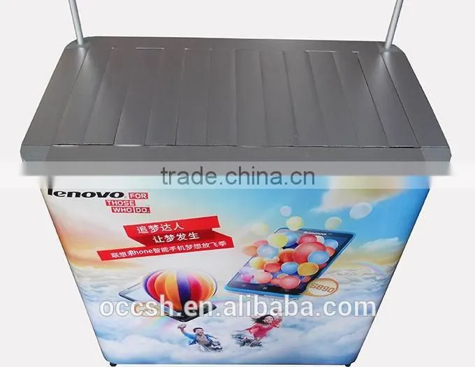 Portable Promotion Table with Top Banner Display Rack Promotion Counter Aluminum