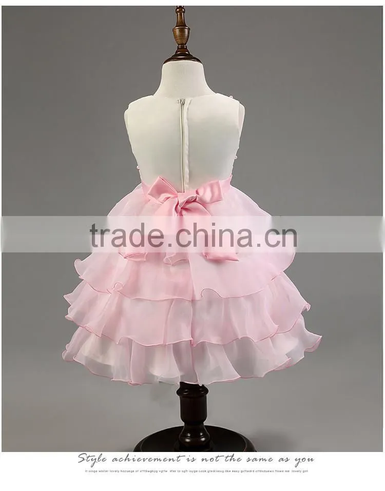 Lastest wholesale pink chiffon Layered dress flower girl net dresses TR-WS33