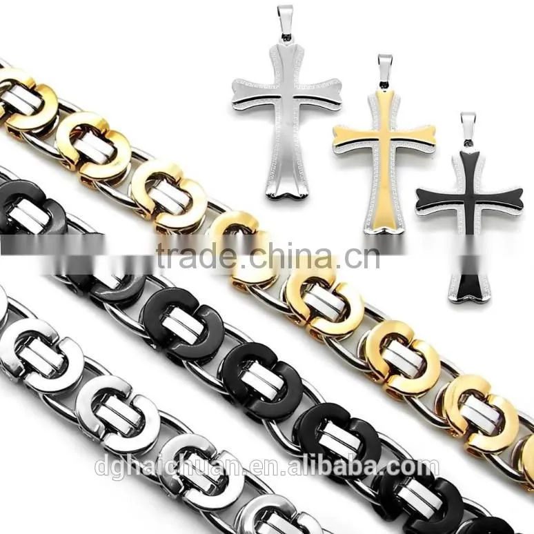 Custom cheap cross pendant necklace jewelry set discount stainless steel jewelry