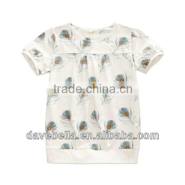 dave bella summer 100% cotton feather printed family wear for mother ladies T-shirt DB256