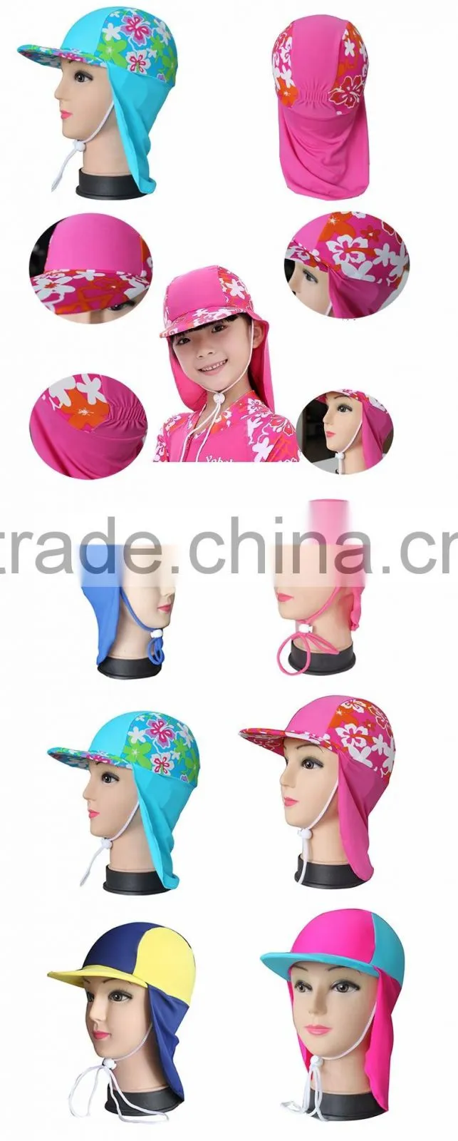 Kid's Sun protection UPF 50 Sun Hats, Ear Protection Swim Cap, Women's Sun Protective Beach Hats