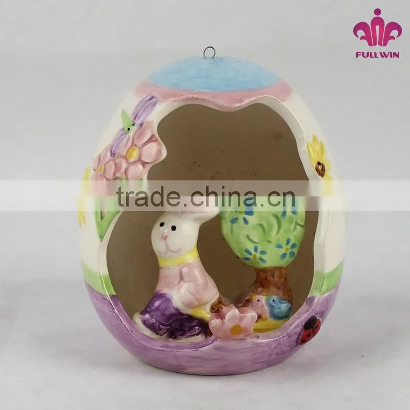 Ceramic Cute Egg House with Bunny for Easter Hanging Decoration
