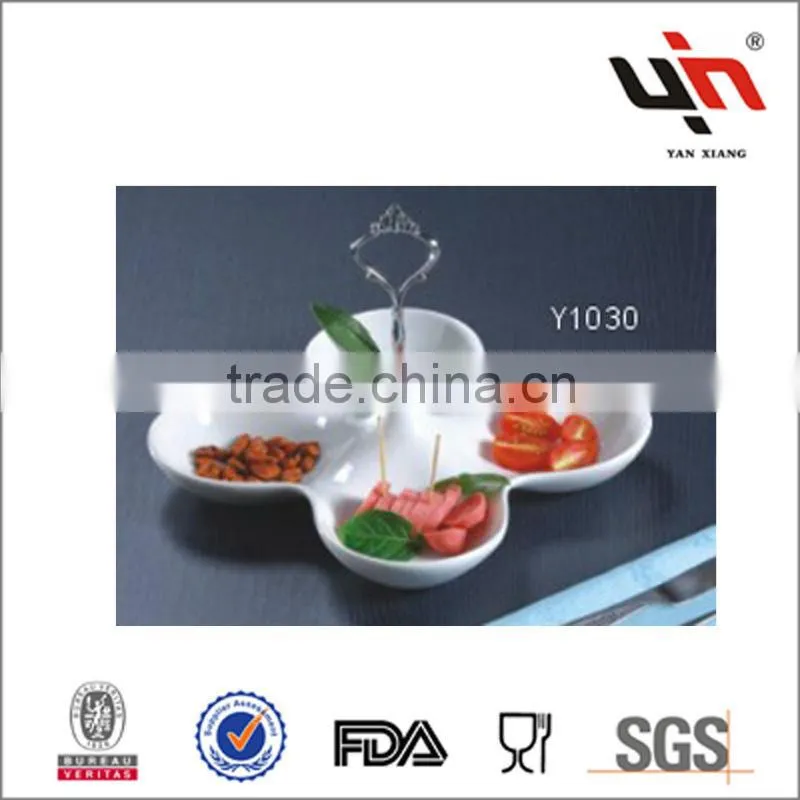 4 section porcelain plate with handle,ceramic tableware