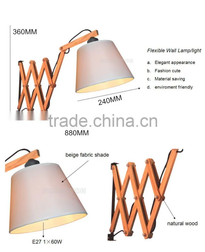 Fabric modern wood folding wall lamp,Modern wood folding wall lamp,Folding wall lamp W3063