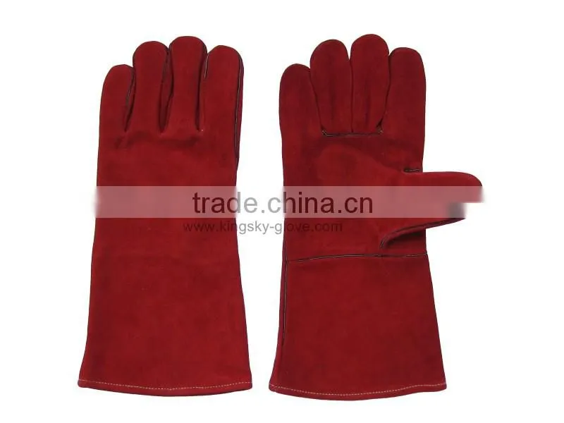 Red color cow split high quality welding glove