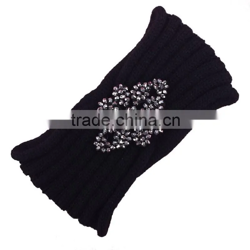 New style Women Winter Crochet Headbands-rhinestone flower crochet headband