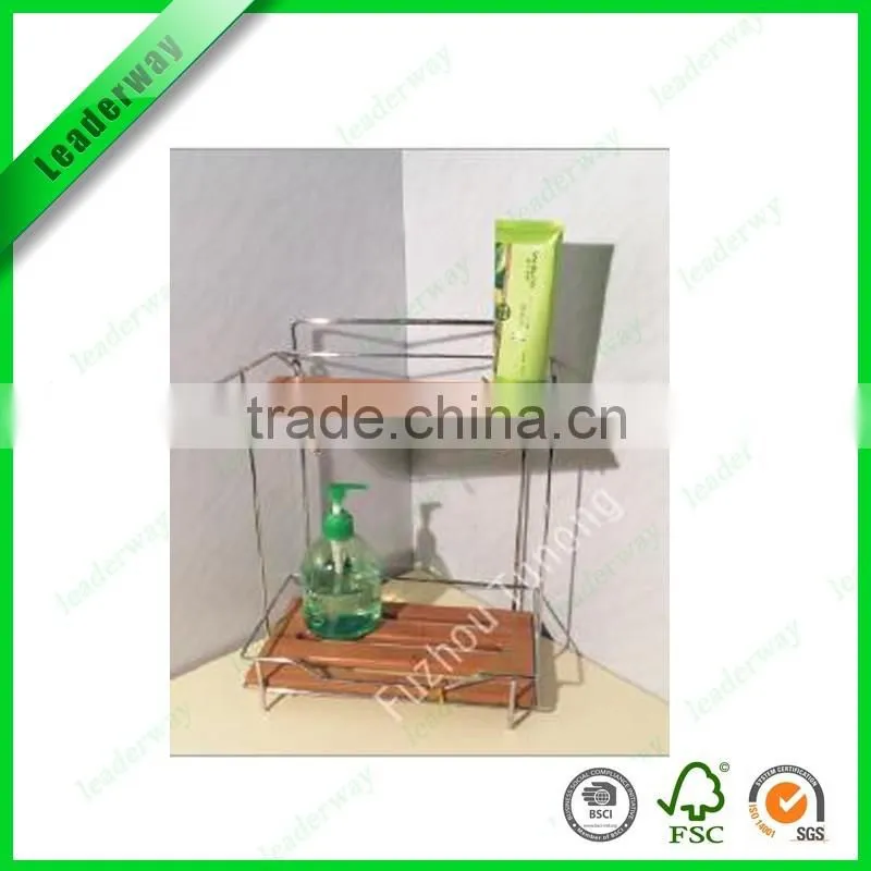 2-tier shelf bamboo hanging bathroom shower caddy with towel rack