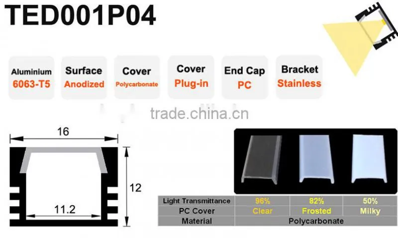 Recessed Surface Mounted Good Heat Dissipation Led Alu Profile