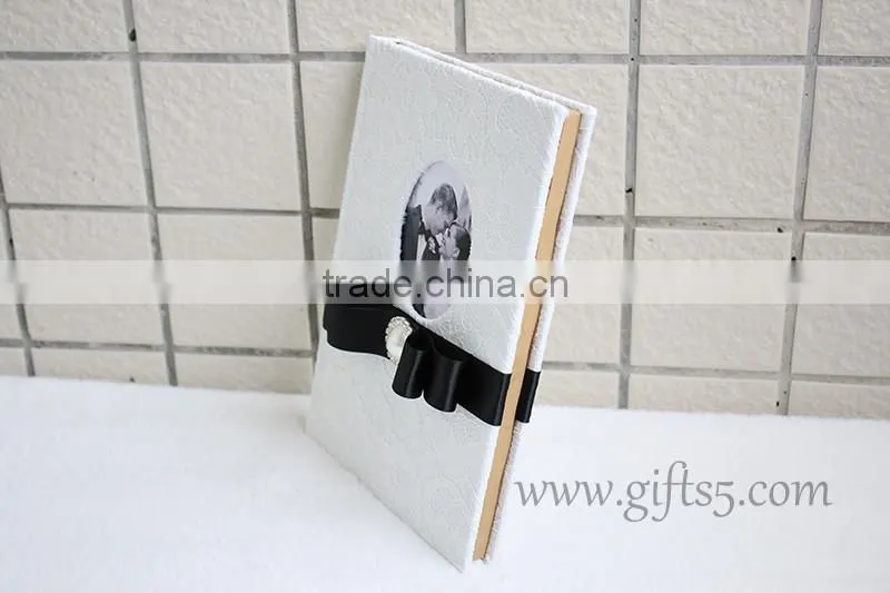 Elegant white lace wedding guest book wiht photo frame put your own photo on the book