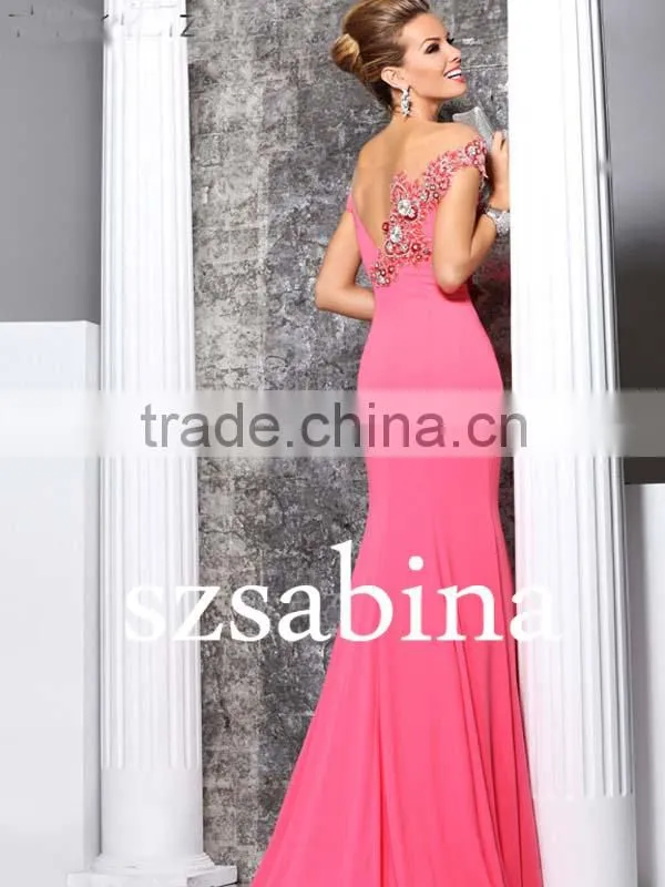 Se61 Sex Low-Cut Sleeveless Appliqued Sequins Back Open Mermaid Long Evening Dress