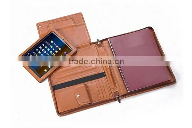 High quality leather document portfolio folder with holder for tablet and mobile phone