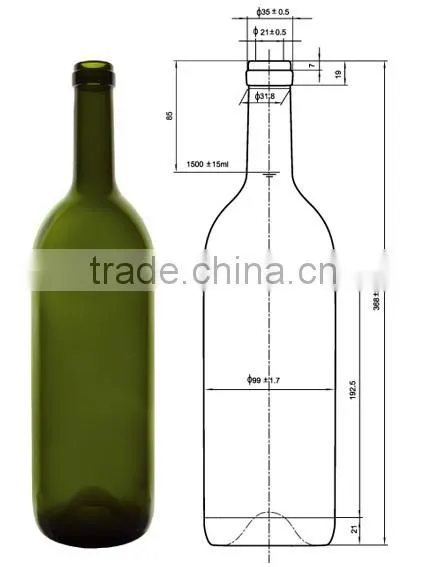 Glasslucky dark green 3000ml cheap wine bottles wholesale