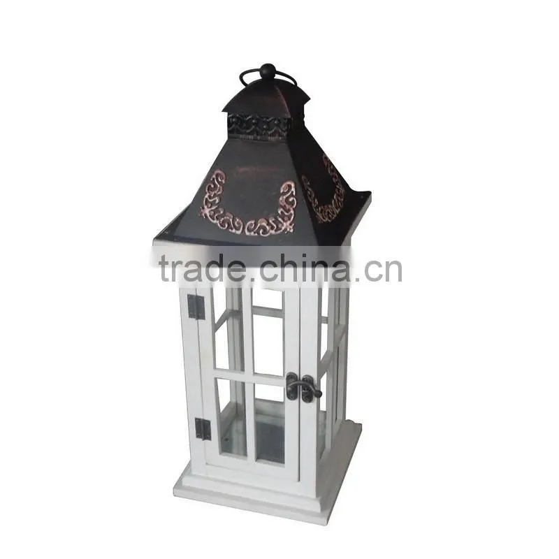 Handmade wooden white metal lantern