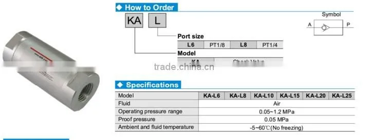 KA series low pressure air check valve