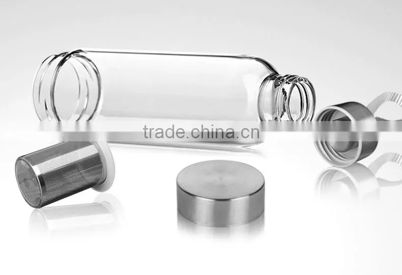 china supplier 500ml heat resistant glass tea bottle with strainer