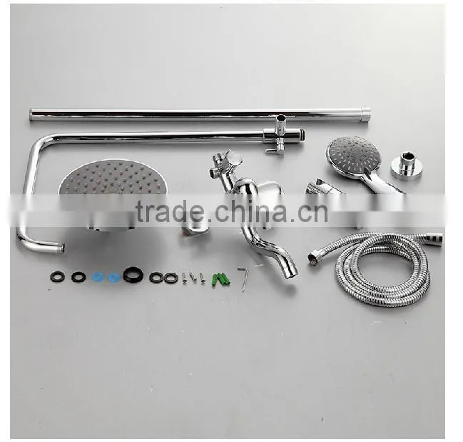 bathroom rain shower set, big round plastic shower head, chrome plating surface brass shower set
