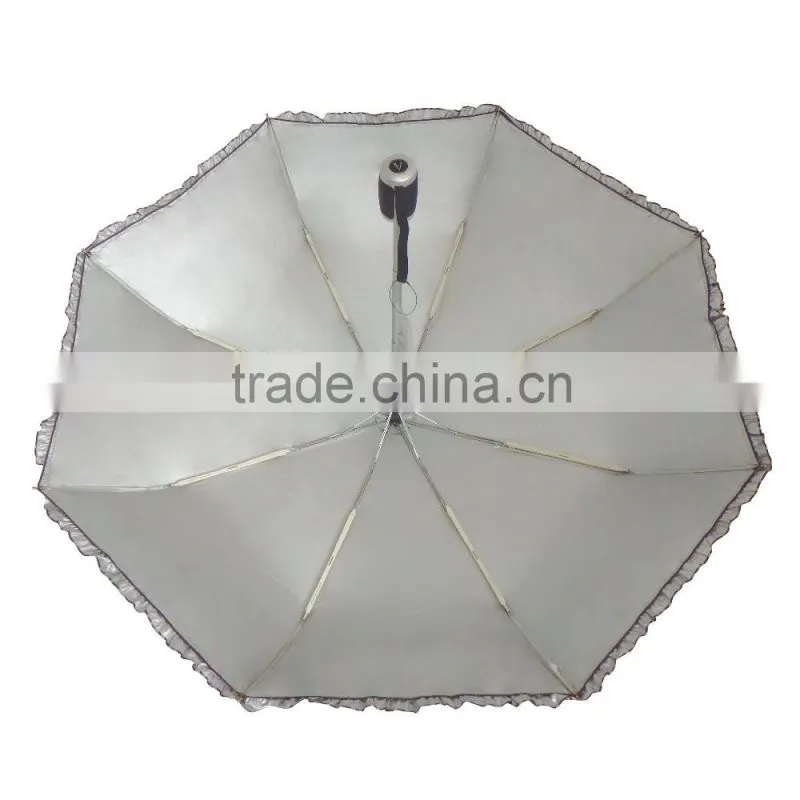3 Fold full-automatic umbrella with lace uv umbrella