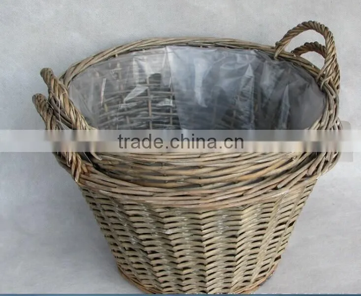 100%Handmade wicker plastic lined plant basket wicker plant pot flower plant basket
