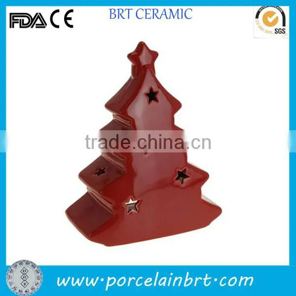Custom design ceramic christmas tree tea light candle holder