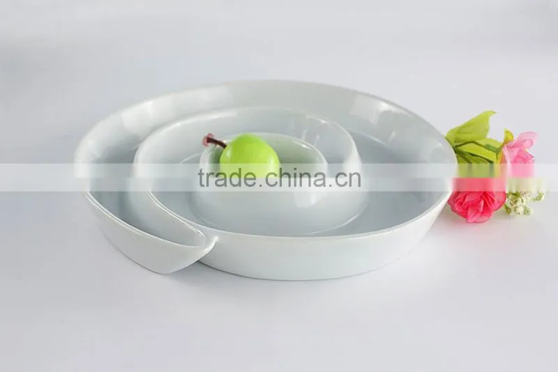 Hospitality hotel supply candy plate round porcelain compartments tray