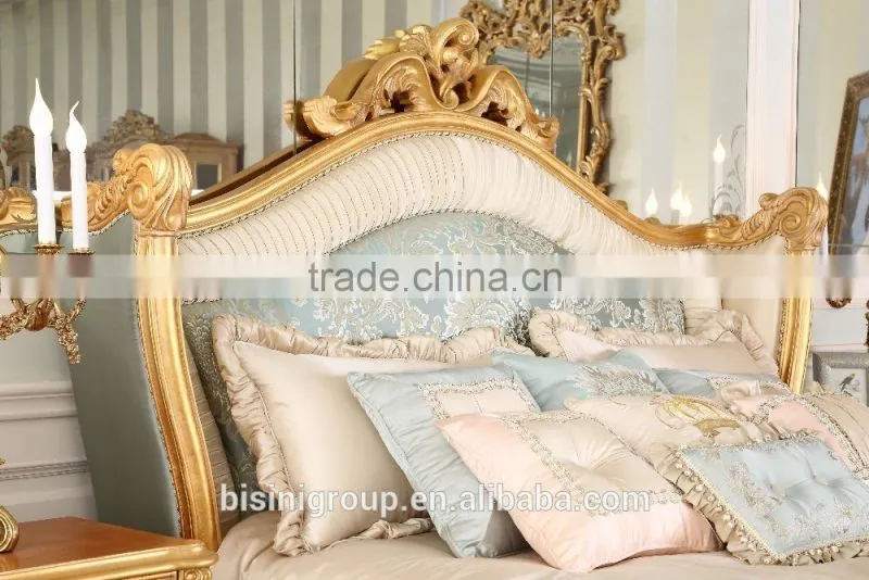 Royal Elegant English Style Victorian Silver Floral Painted Solid Wood Crown Bed with Matching Bedroom Items BF12-05244a