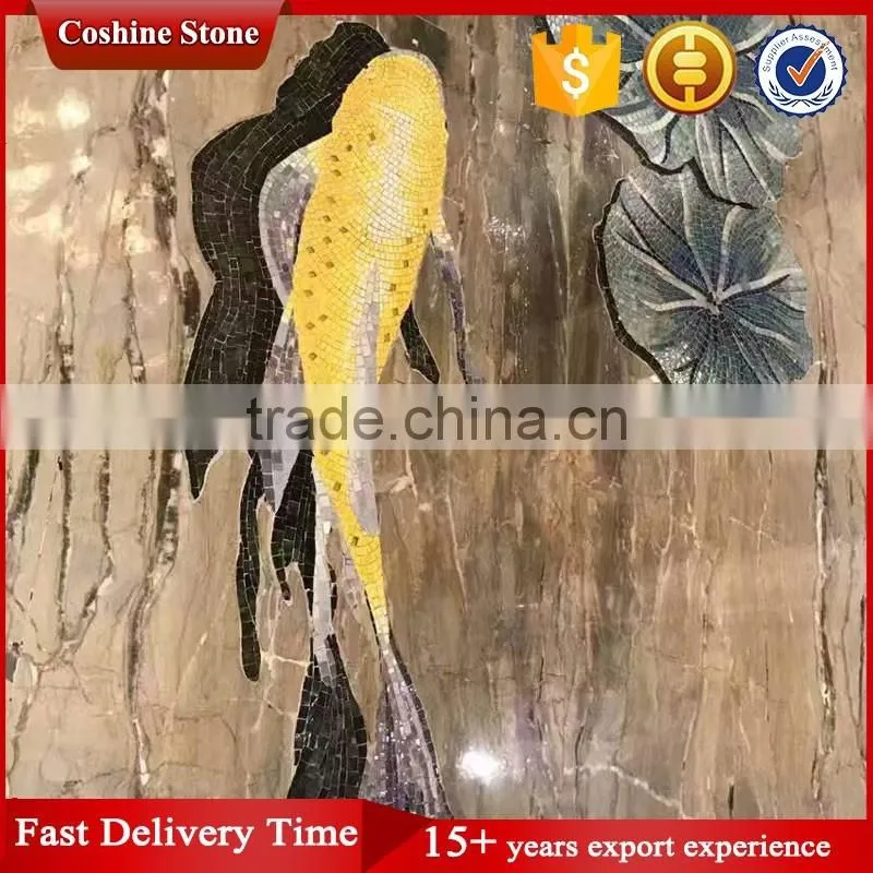 Yellow fish in the middle reaches of the water marble stone mosaic