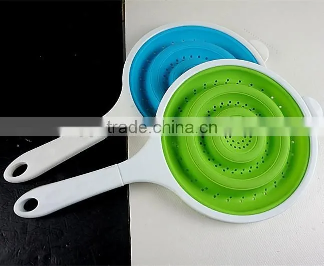 16071 SILICONE Heat resistant foldable silicone pasta strainer Silicone Colander Collapsible Strainer