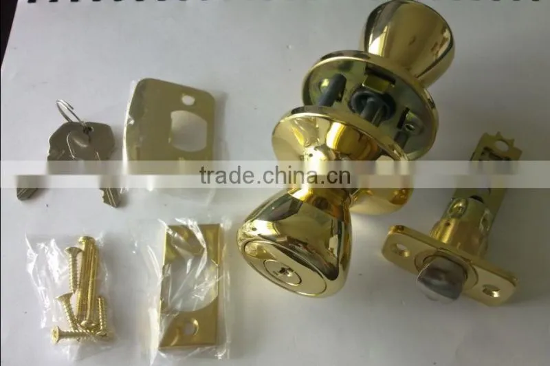 Solid Brass American Style Tubular Round Ball Knob Door Lock For Bedroom