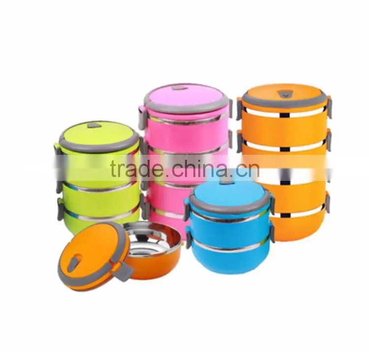 2017 stainless steel colored tiffin storage lunch box With handle