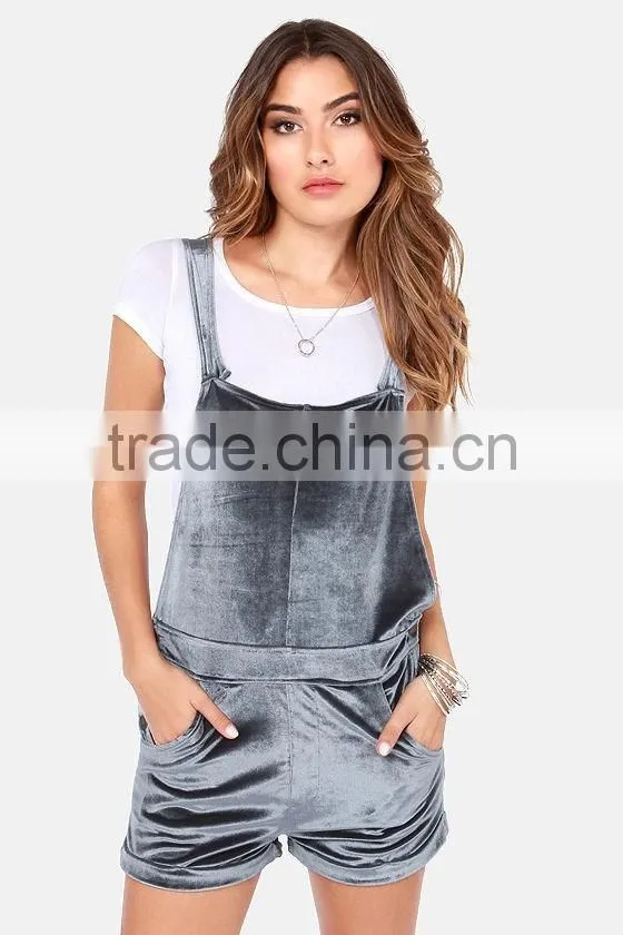 2017 Spring Autumn Sleeveless Sexy Short Ladies Rompers Soft Grey Plain Velvet Jumpsuit For Young Girls Alibaba China