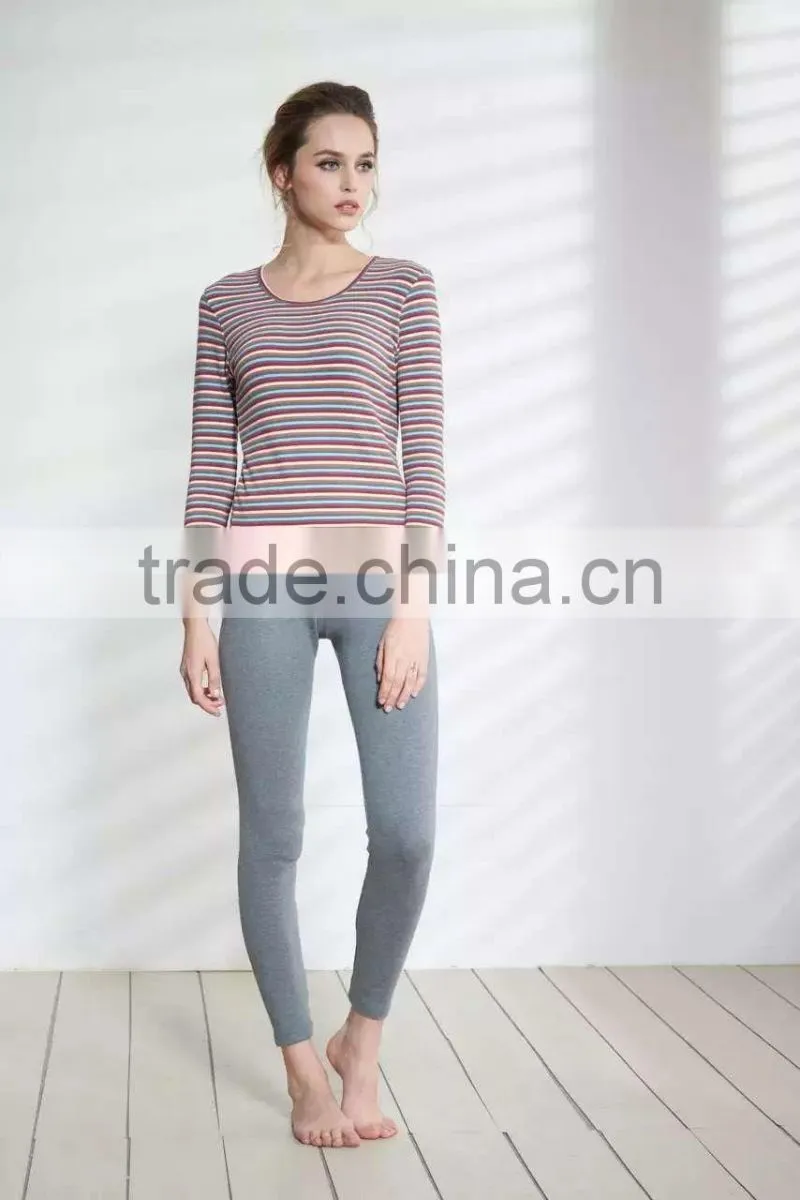 sexy women thermal underwear striped long jogns underwear Fashion Round Neck