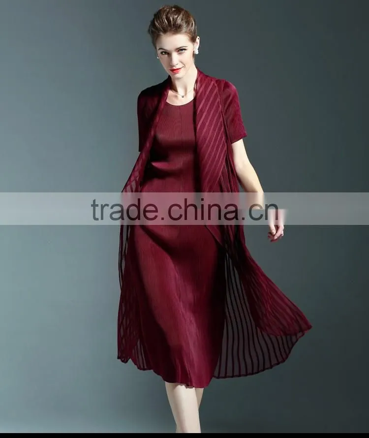 Wholesale England style chiffon spliced wrinkled midi dress for lady