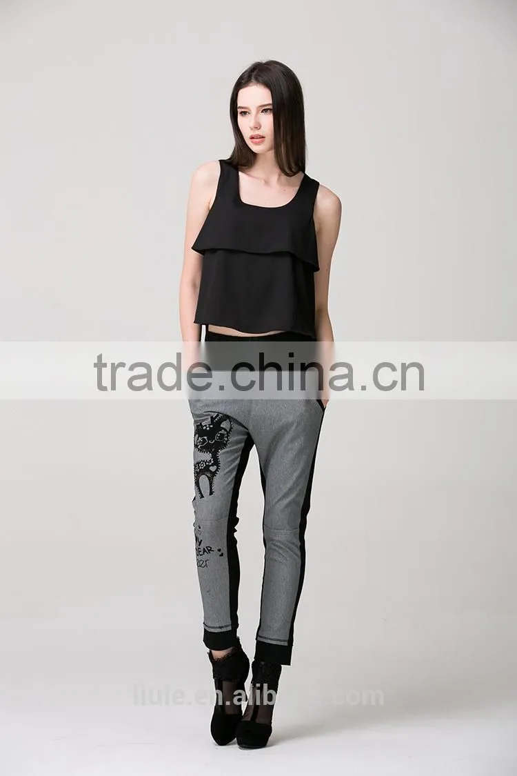 Animal pattern printed harem women hip hop pants with side pockets