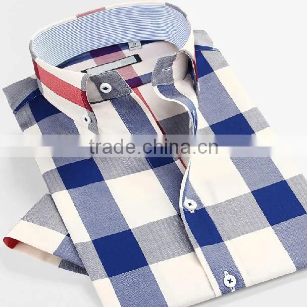 Wholesale Latest design Egyptian cotton Italian short sleeve plaids dress men shirt
