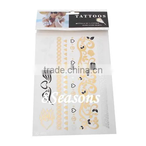 Factory Direct Price Mixed Pattern Gilding Water Transfer Printing Large Size Waterproof Paper Temporary Tattoos Sticker
