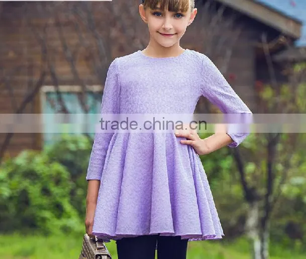 2016 new design girls' dress lace flower long sleeve dress for girl