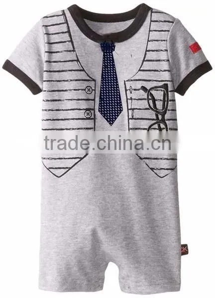 gentle style short sleeve baby boy romper with necktie